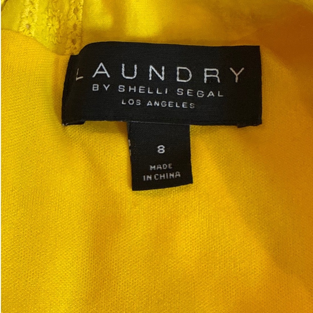 Laundry by Shelli Segal Yellow Eyelet Tiered Ruffle Mini Dress Size 8 - Picture 3 of 6